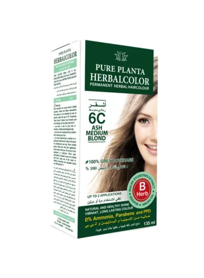 Permanent Herbal Hair Dye 6C Medium Ash Blonde 135ml